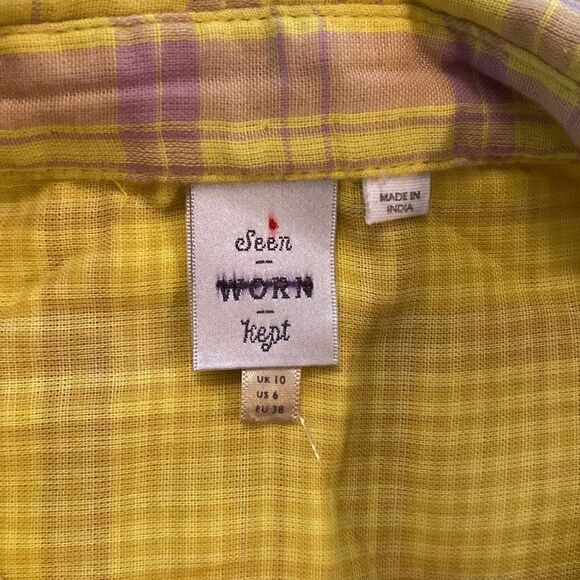 NWOT Anthropologie x Seen Worn Kept Plaid Buttondown Top Shirt in Yellow Size 6 - Picture 15 of 16